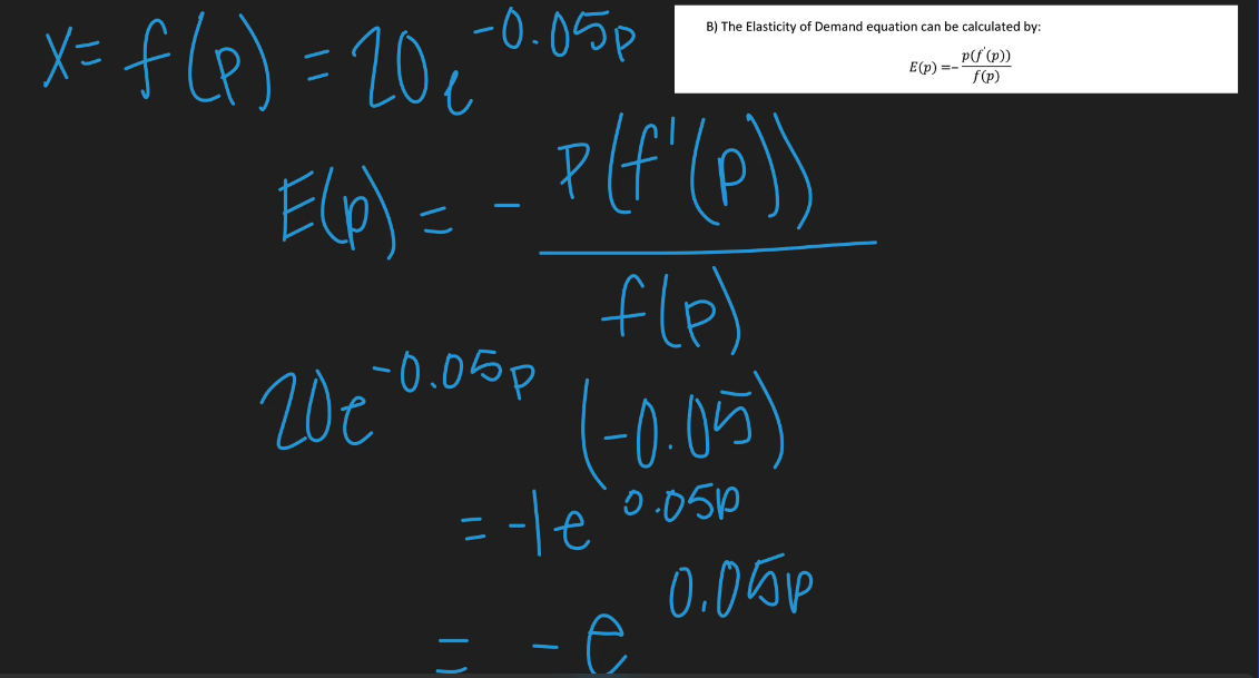 Business Calculus Presentation photo.  The calcualtion of elasticity of demand is shown.