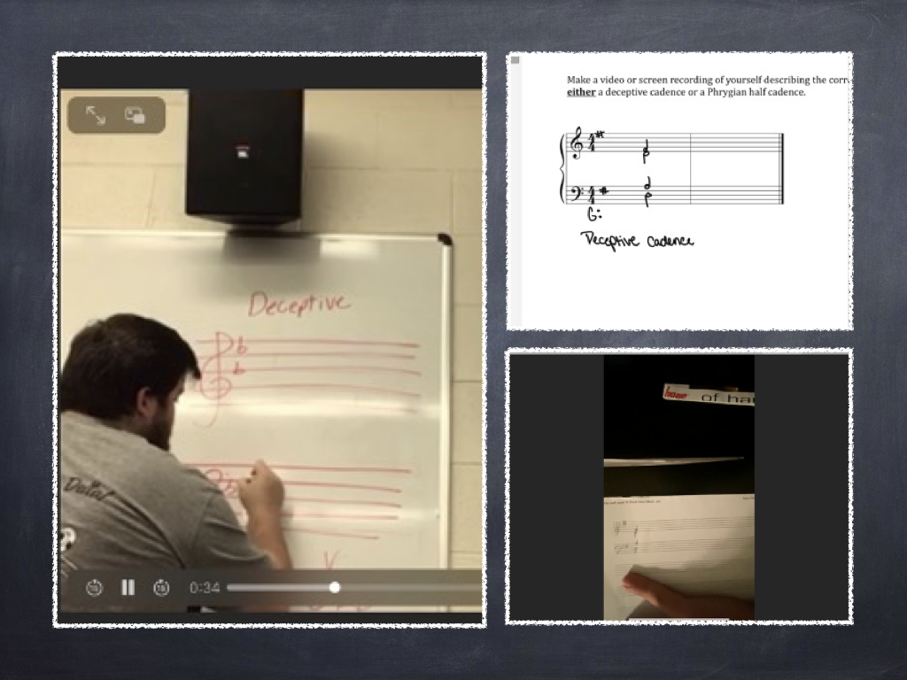 Photos of students working in Music Theory class.