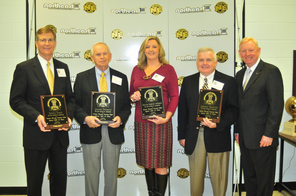 Inductee Ricky Ford, Inductee Jim Drewry, Inductee Sherry Slayton Holland, Inductee Johnny Buskiirk, President Johnny Allen