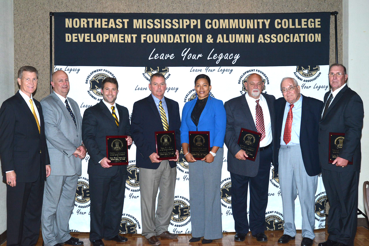 President Rikcy Ford, Athletic Director Kent Farris, Inductee Phillip Chapman, Inductee Tim Kesler, Inductee Tamica Pierce Jones, Inductee Robert Henry, Coach Bill Ward, Inductee Donnie Clayton