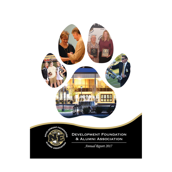 cover of the 2017 annual report featuring  photos of campus in the shape of a tiger paw