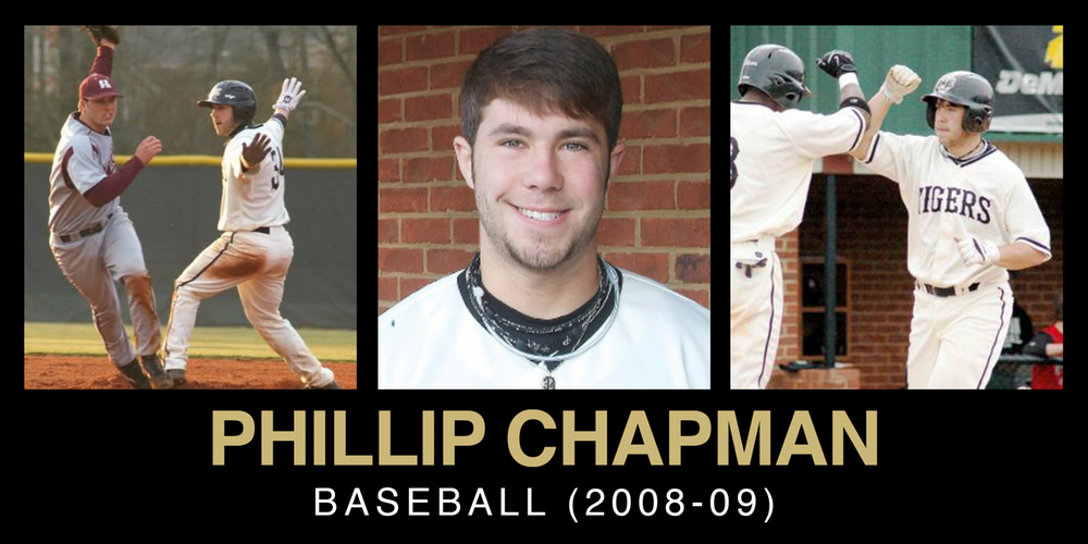 Collage commemorating Phillip Chapman’s baseball career, featuring dynamic gameplay shots and a cheerful team portrait.