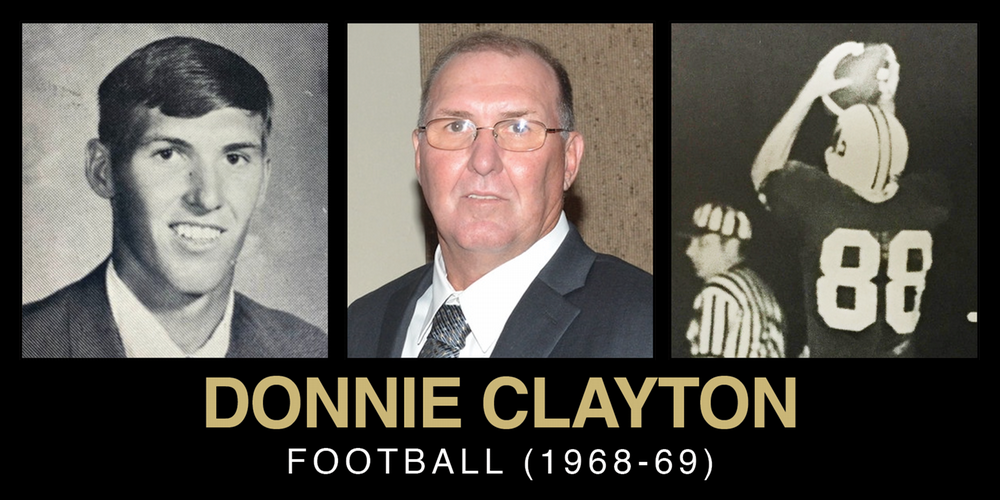 Collage of Donnie Clayton highlighting his NEMCC football portrait, a recent headshot, and a dynamic action shot in his number 88 jersey.