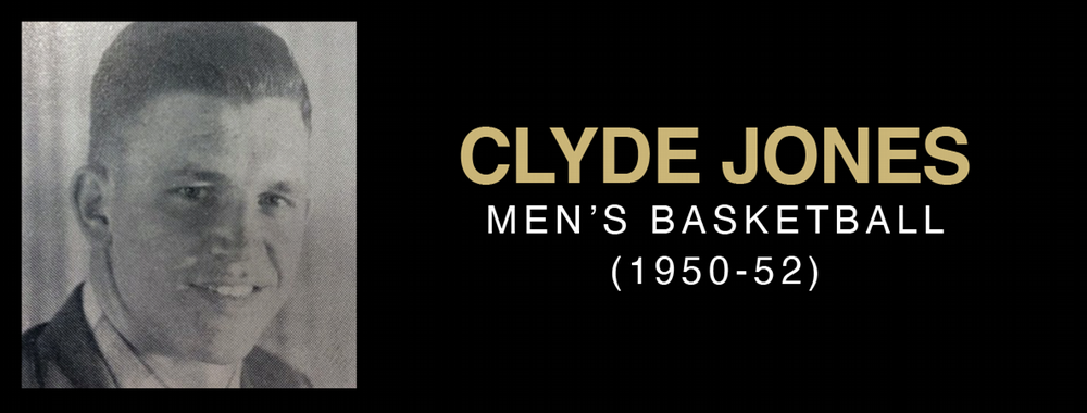 Clyde Jones' basketball portrait showcasing his career in men's basketball from 1950 to 1952.