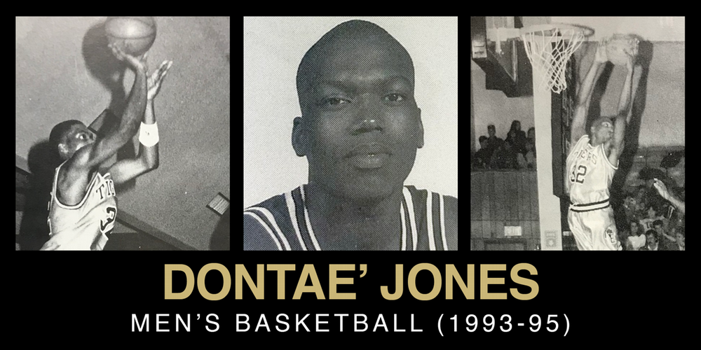 Collage of Dontae' Jones showcasing his basketball skills during his time with the men's team from 1993 to 1995.