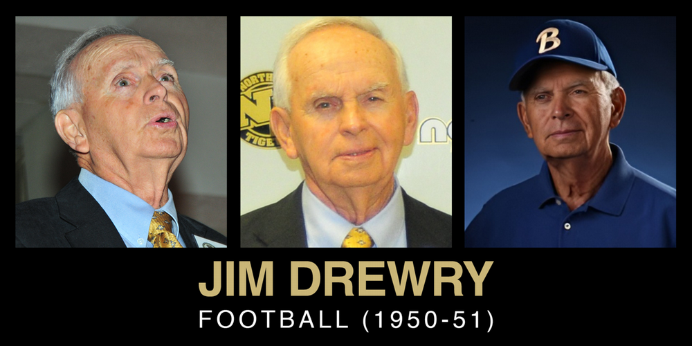 Collage highlighting Jim Drewry’s legacy in football, featuring images from different stages of his career.
