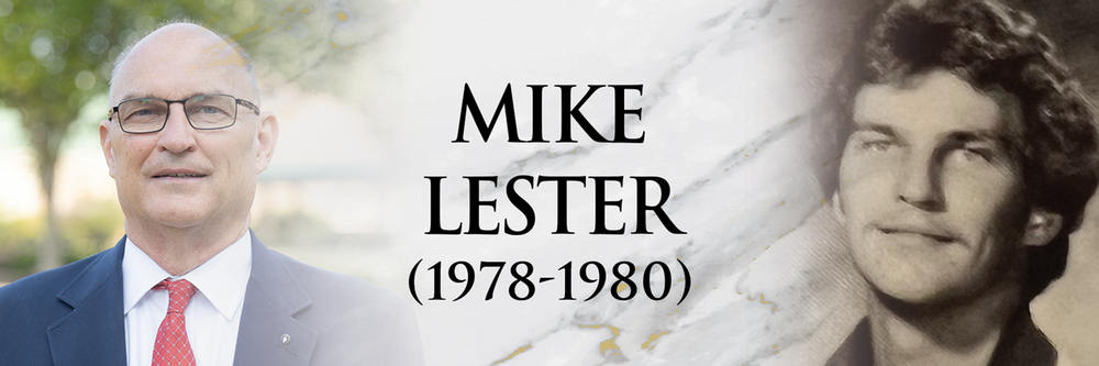 header banner for Mike Lester featuring photos of her at nemcc and the dates she attended