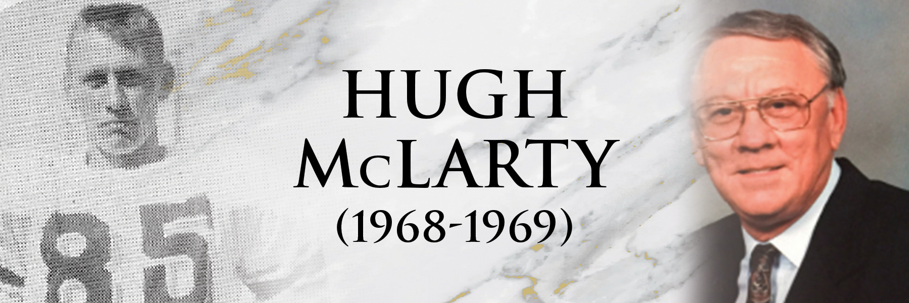 photo banner header for Hugh McCarty with photos and dates he attended nemcc