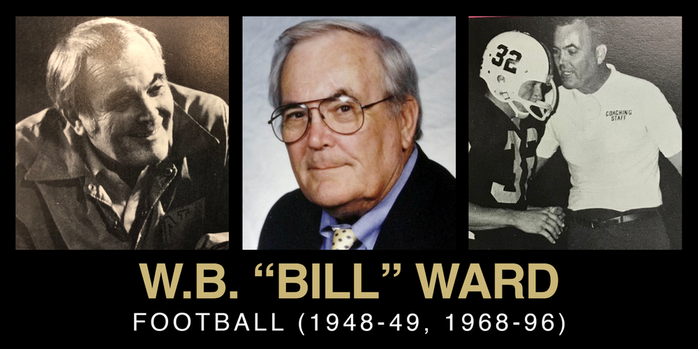 Tribute collage honoring W.B. "Bill" Ward, a prominent football coach who played football for Northeast from 1948 to 1949 and coached from 1968 to 1996.
