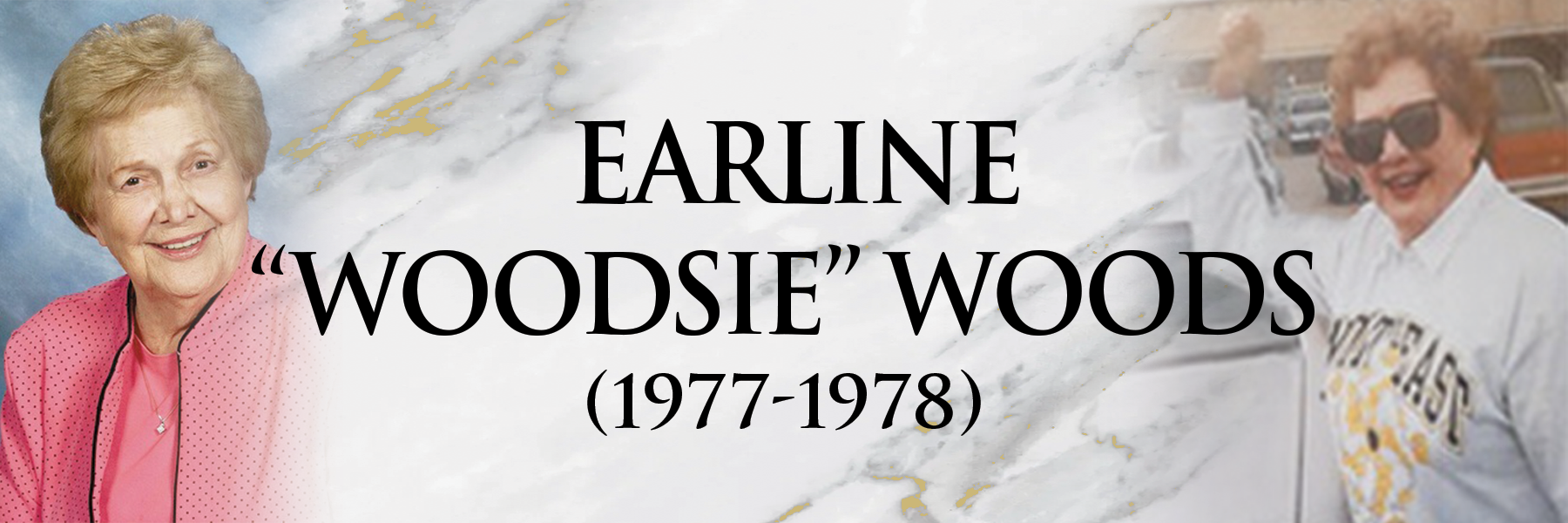 photos of Earline Woods as a banner header with the dates she attended nemcc