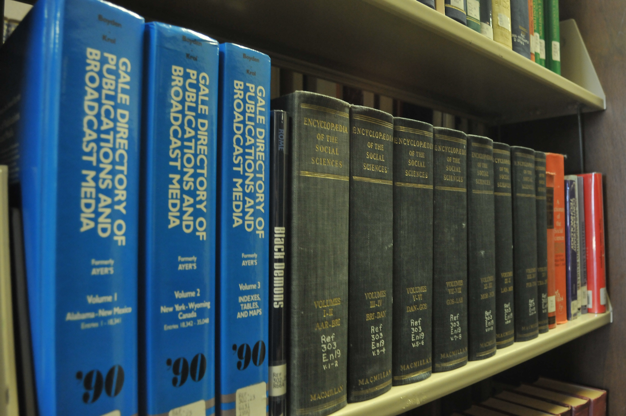 Photo of books on a shelf in the Eula Dees Memorial Library