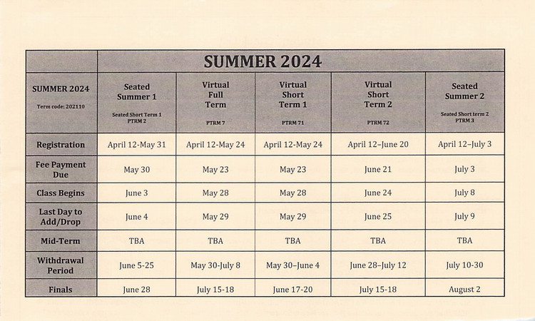 Summer Schedule 2024