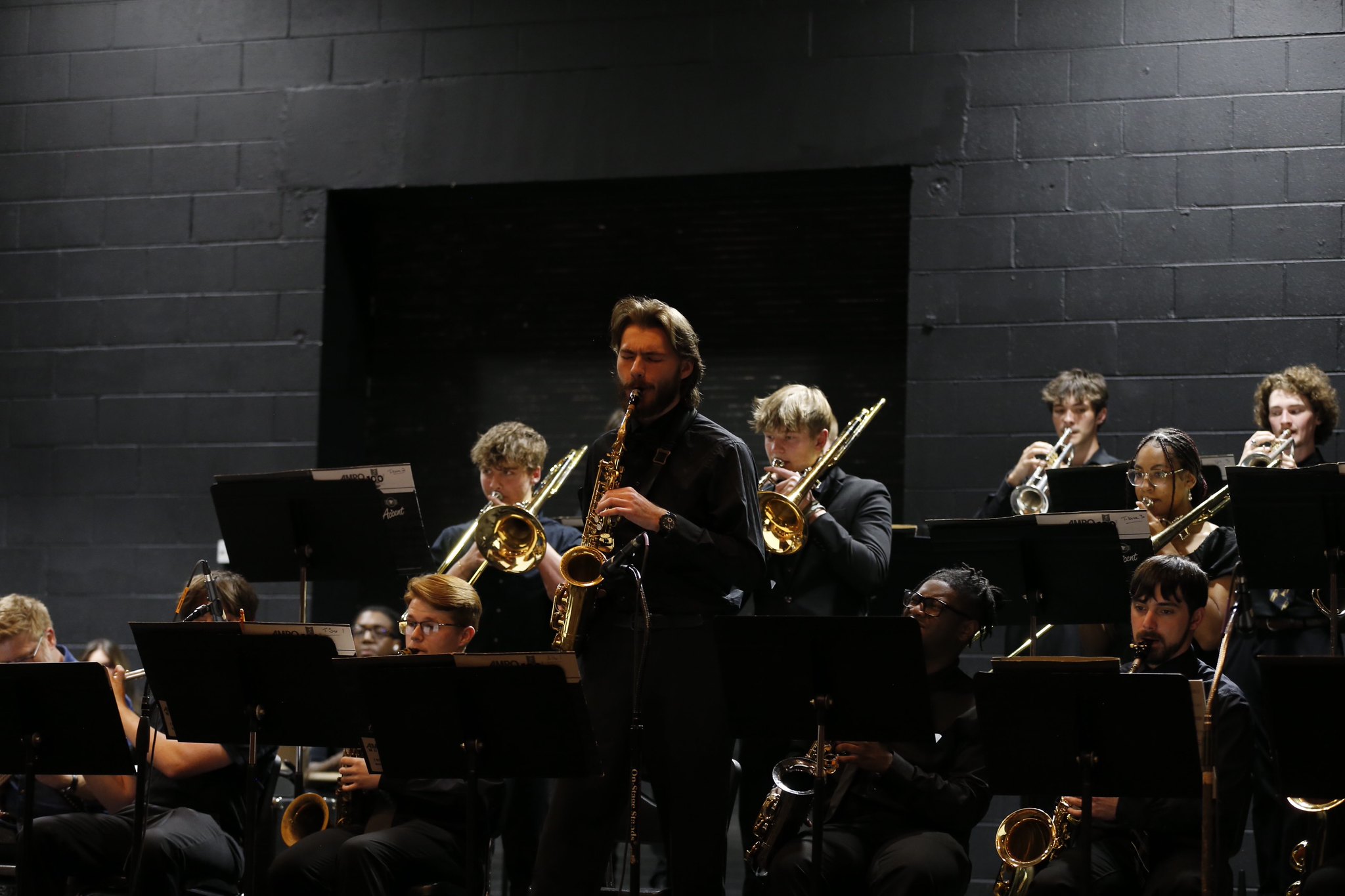 Photo of student performing in small band group