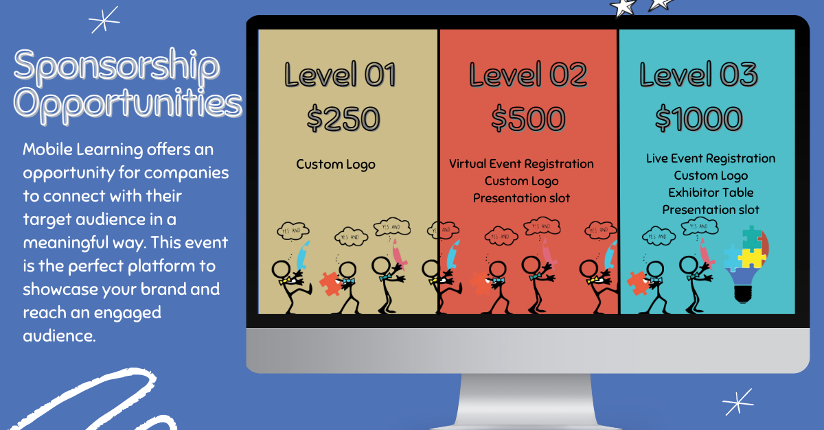 Level one sponsorship is $250, level two sponsorship is $500, and level three sponsorship is $1000