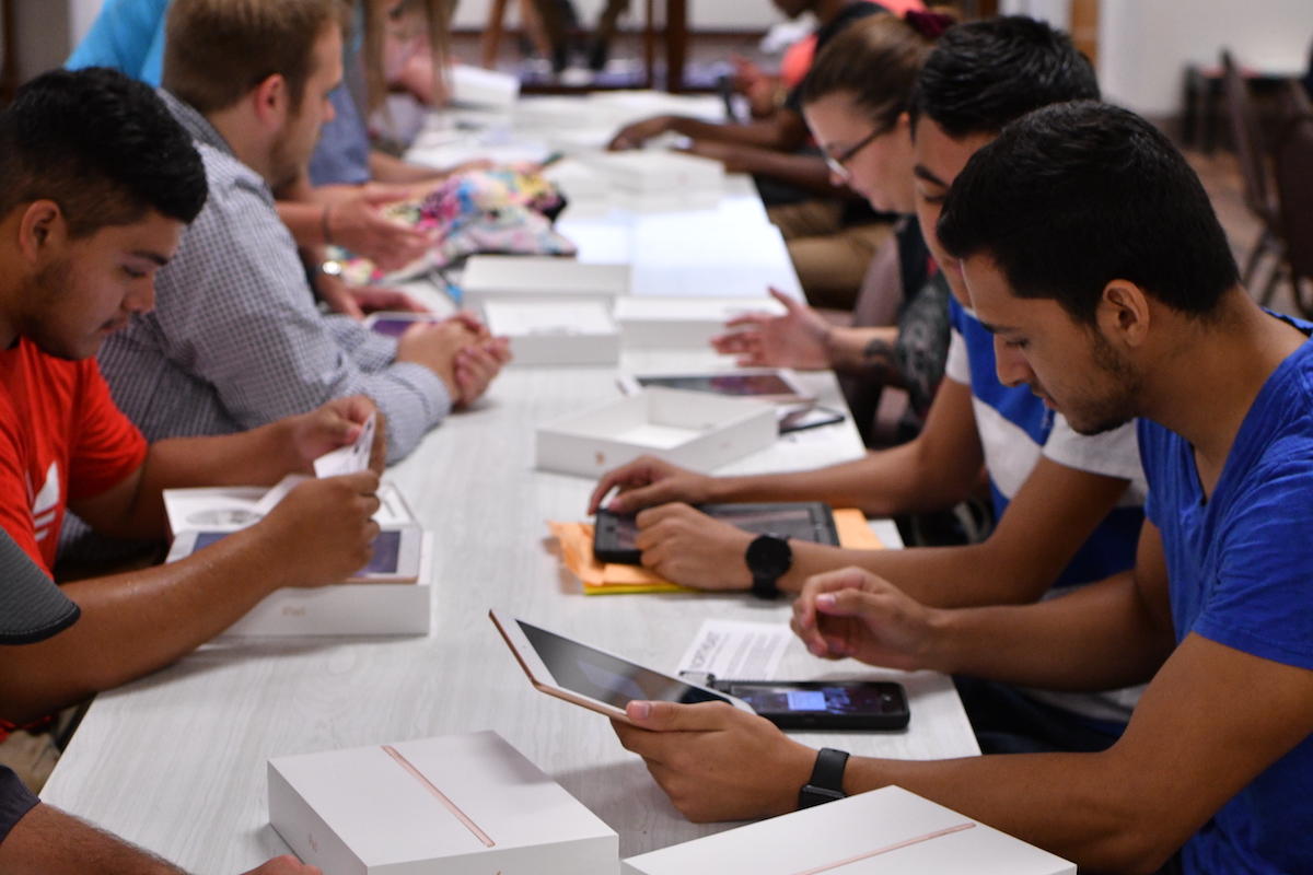 Students setting up iPads